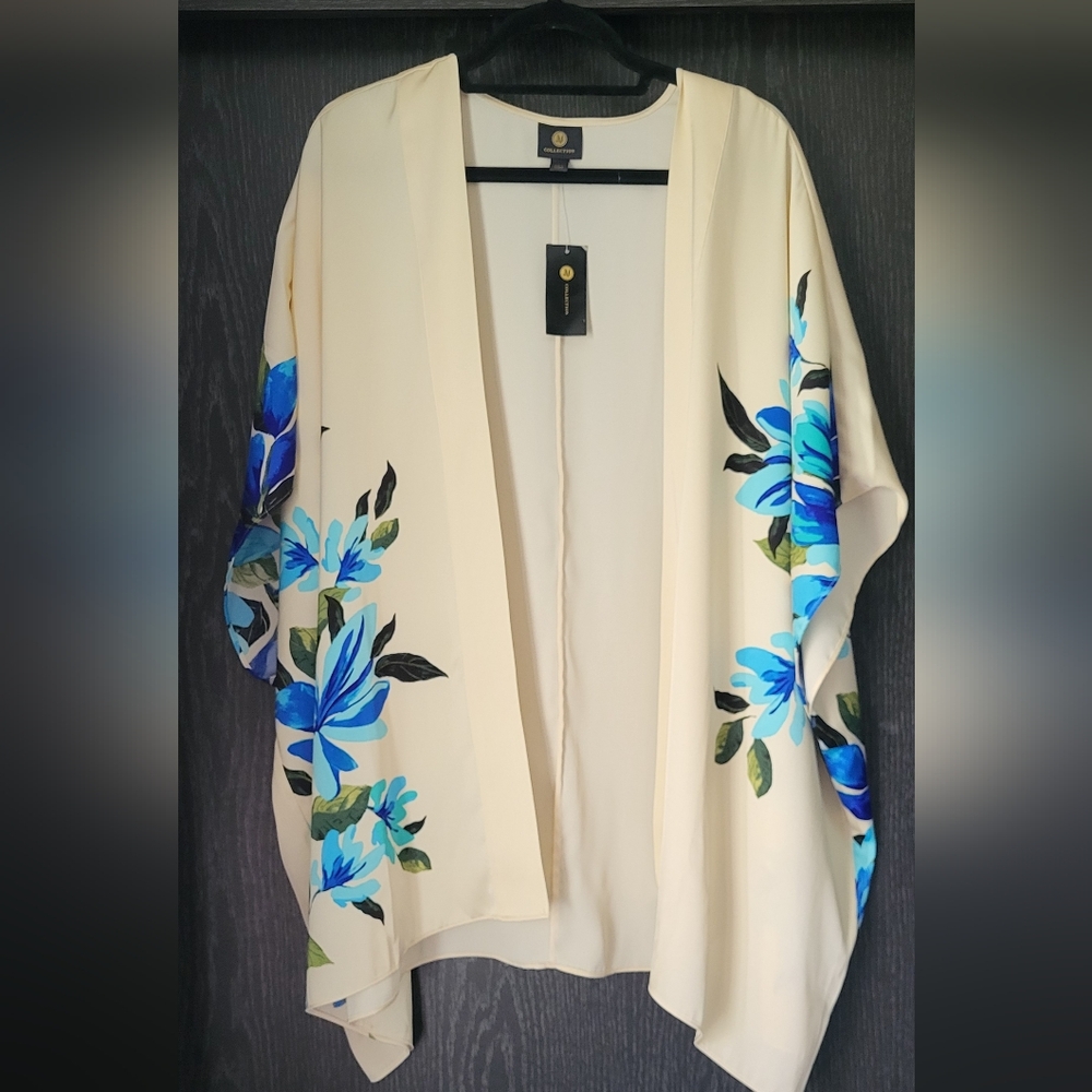 JM Collection Cream Floral Kimono Top